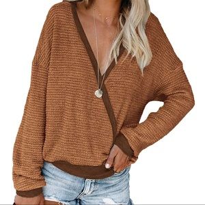 Pullover V Neck Sweater Knit Long Sleeve Top